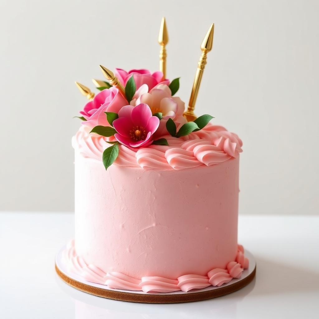 Bolo de aniversário rosa com flores