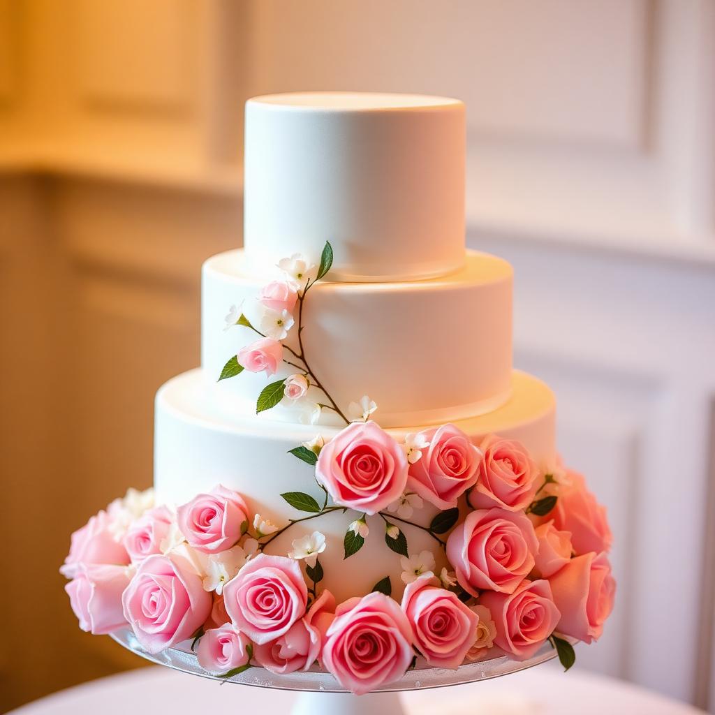 Bolo de casamento três andares com rosas