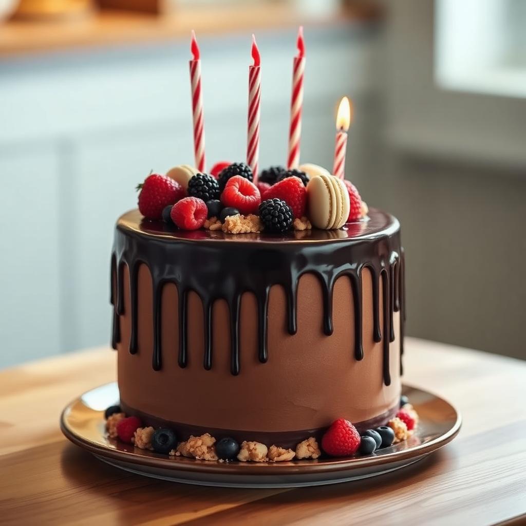 Bolo de aniversário chocolate com frutas