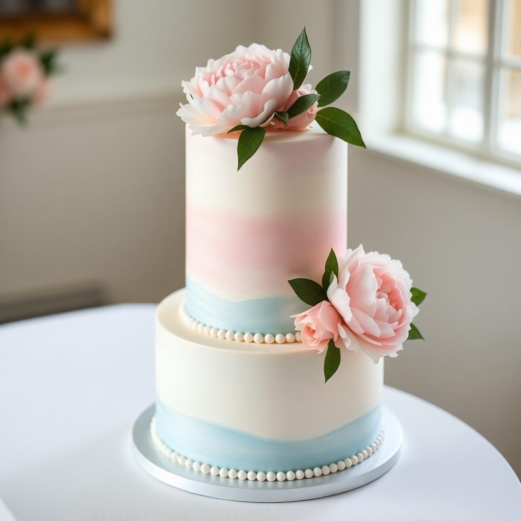 Bolo de casamento pastel com peônias